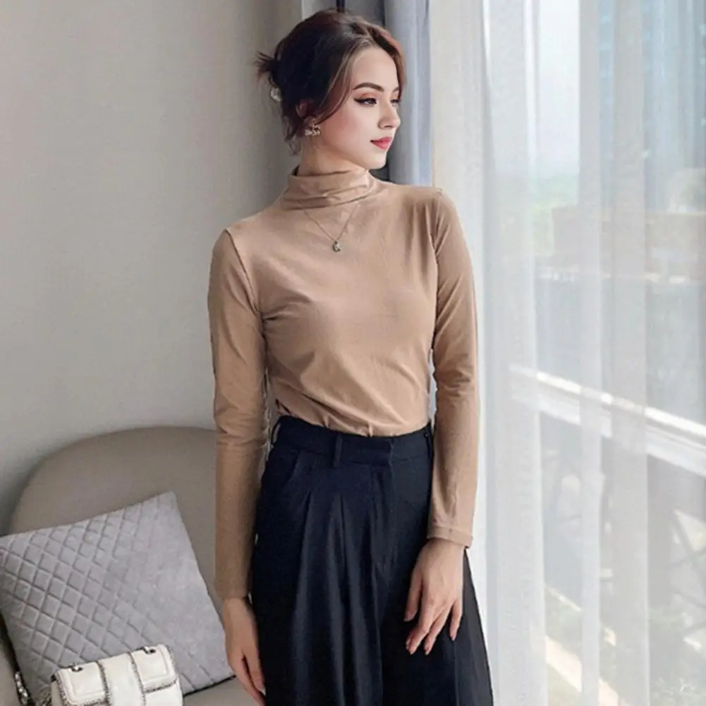 Women Long Sleeve Top Stylish Women's Long Sleeve Tops Slim Fit Half-high Collar Shirt for Daily Wear Work Casual Outfits for A