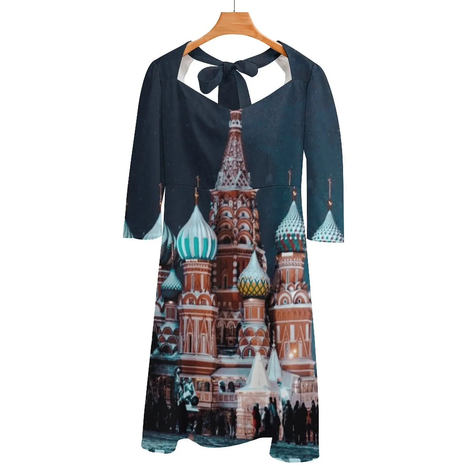 Moscow Russia St. Basil’S Cathedral Back Lacing Backless Dress Square Neck Dress New Elegant Women Waist Tight Dress Moscow