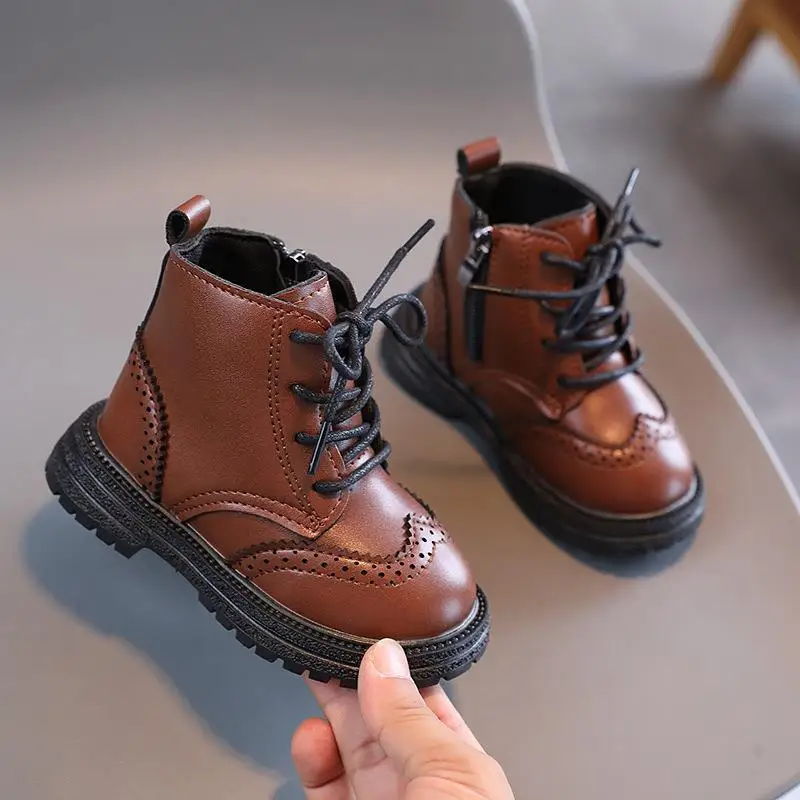 Kids Leather Boots New 2023 Spring Autumn Children\'s Waterproof Non-slip Rubber Outsole Ankle Boots Boys Girls Fashion Shoes