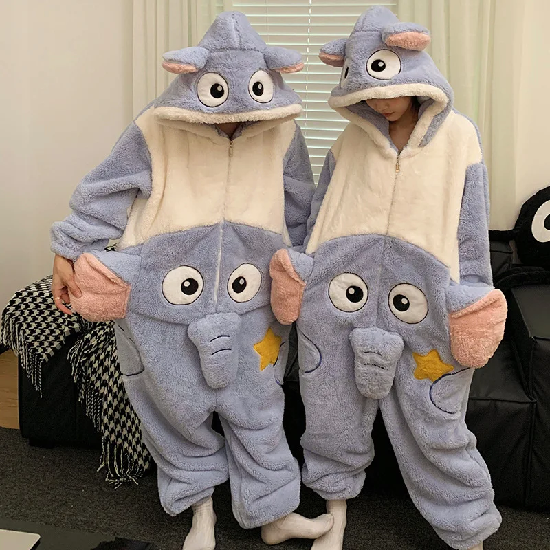 Kigurumi الكبار الشتاء ملابس خاصة النساء الرجال منامة الحيوان نيسيي رشاقته الأزواج منامة الكرتون ملابس النوم للنساء Homewear