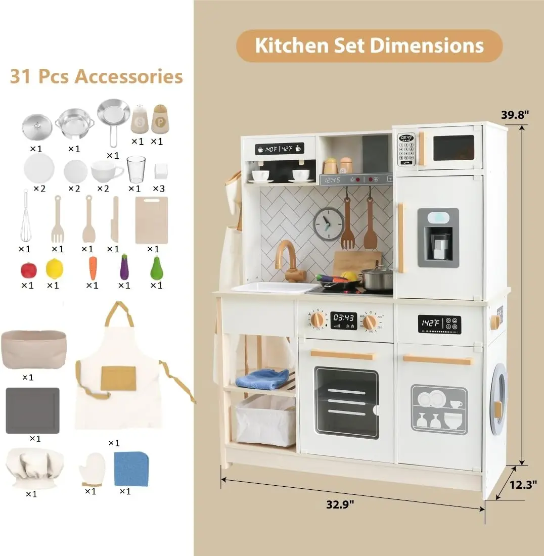 Holz spiel küche Kinder küche Spielset mit echtem Licht & Sound realistische Eismaschine Herd Ofen Koch so tun, als ob Spielzeug küche enthalten