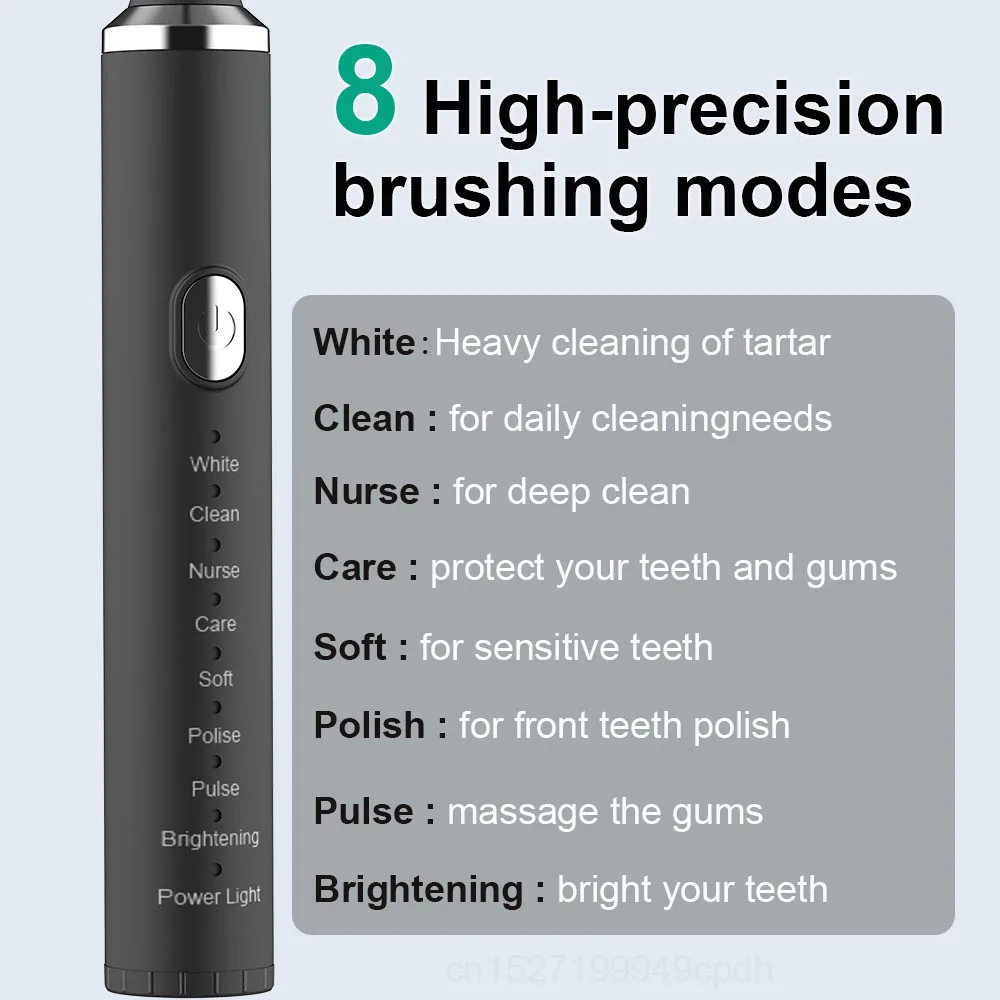 Electric Ultrasonic Toothbrush 8 High-Precision Brushing Modes Home Soft Hair Rechargeable Waterproof Tooth Cleaner Automatic