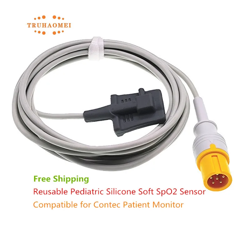 Full Size SpO2 Sensor 6 Pin Compatible for Contec CMS5100 CMS8000 CMS9000 Reusable SAO2 Heart Rate Probe Neonate Pediatric Adult