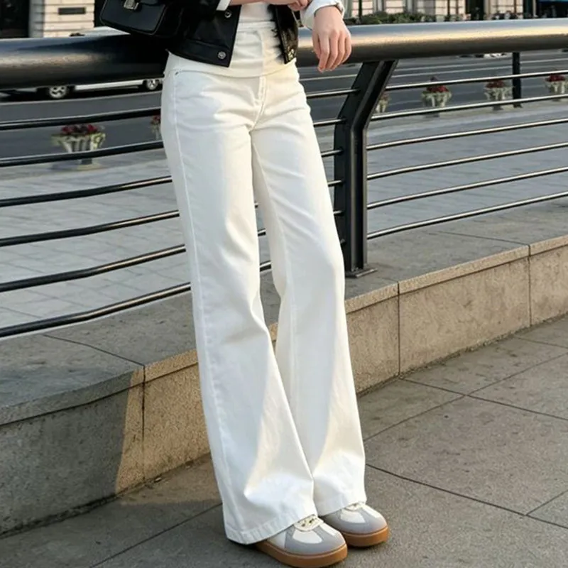 White Loose Fit High Waist Denim Jeans Women's Autumn 2026 New Style Fleece Lined Non-Matching Leggings Pants