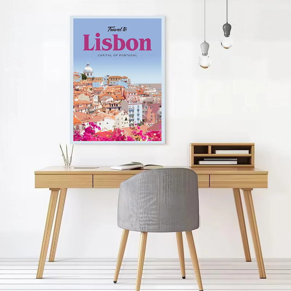 Visit Lisbon Canvas Wall Art Poster Custom Wall Paintings Personalized Photo Printing for Specialty and Themed Home Decor Mural