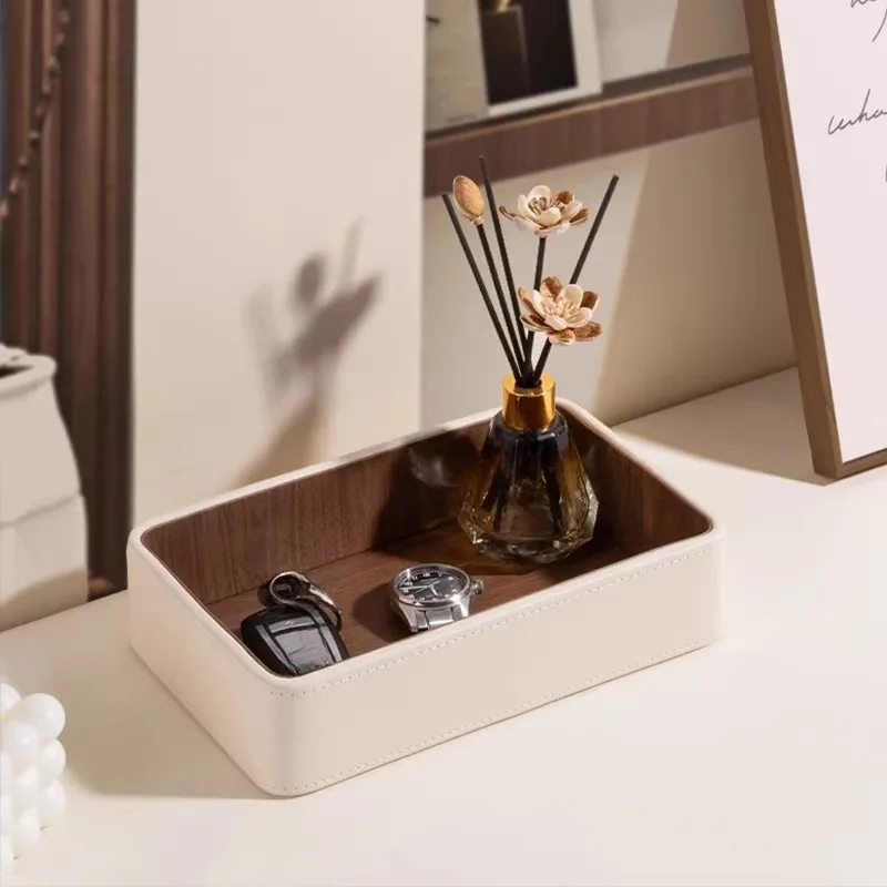 Luxury Entrance Storage Box High End Sense Desktop Key Sundries Organizer Leather Tray Decorative Ornament