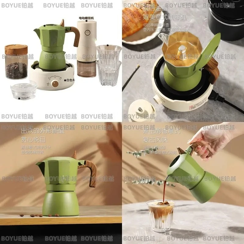 Double Valve Moka Pot Set 9 Piece Stovetop Espresso Maker Household Coffee Brewing Kit Aluminum Percolator Manual Machine