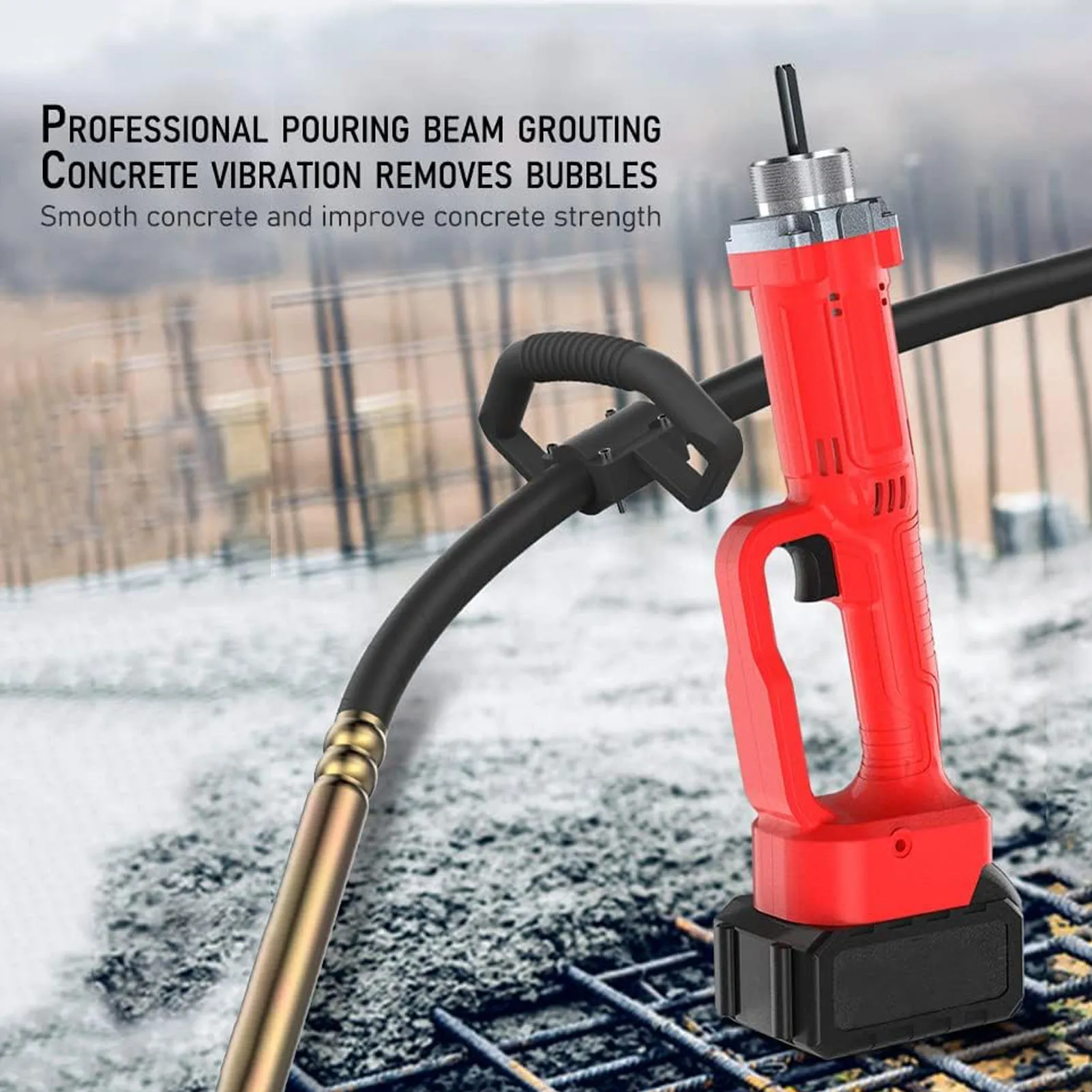 Concrete Air Bubbles Remover Cordless Concrete Vibrator 2500mAh Lithium Battery Powered Handheld Concrete Air Bubbles Remover