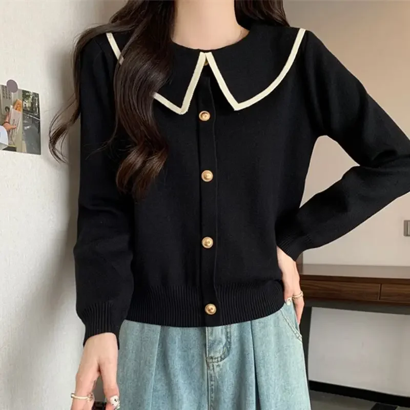 Autumn Winter New Doll Collar Oversized Sweet Sweater Female Loose Casual Buttons All-match Jumpers Women Bottoming Knitting Top