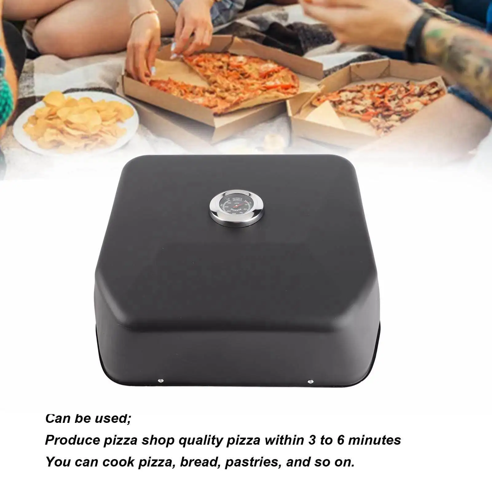 Pizza Oven Pizza Maker Grill Top Pizza Oven Waterproof Multifunctional Pizza Maker with Thermometer for Outdoor Picnic Black