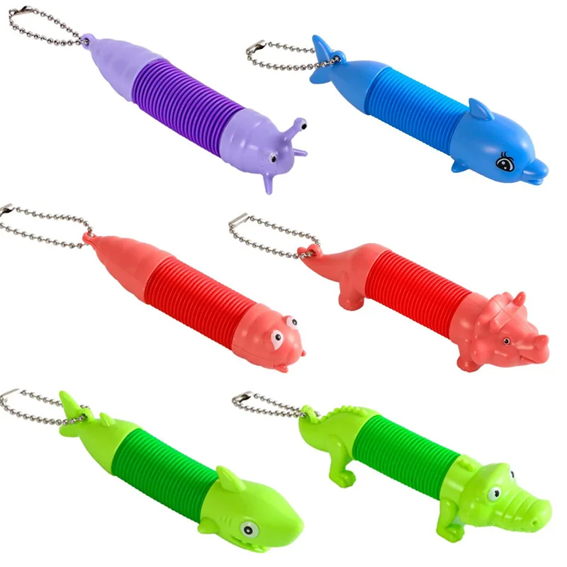 Cute Stretching Tube Anti-stress Toys Popular Puzzle Squeeze Animal Stretch Tube Decompression Stress Relief Toy with Keychain