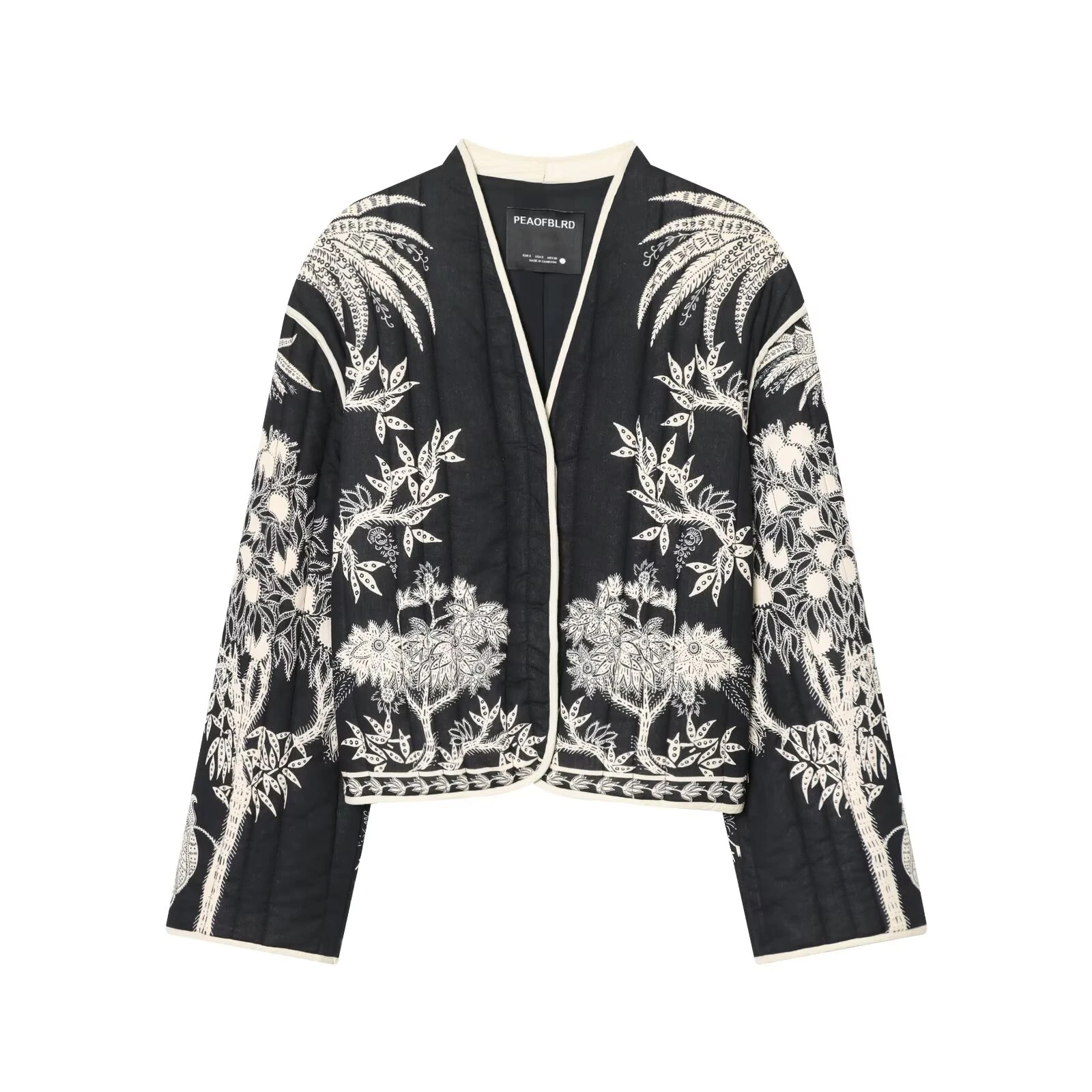 Winter Neuankömmling Damen-Jacke im europäischen und amerikanischen Stil mit V-Ausschnitt, langen Ärmeln, bedruckt, gesteppt, leichte Baumwolle