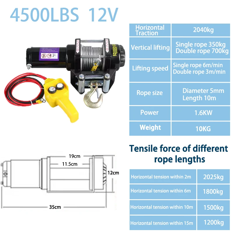 

3500lbs/4000lbs/4500lbs Car Mounted Small Crane Electric Hoist 12v/24v Off-road Vehicle Traction Self Rescue Trailer Winch Hoist