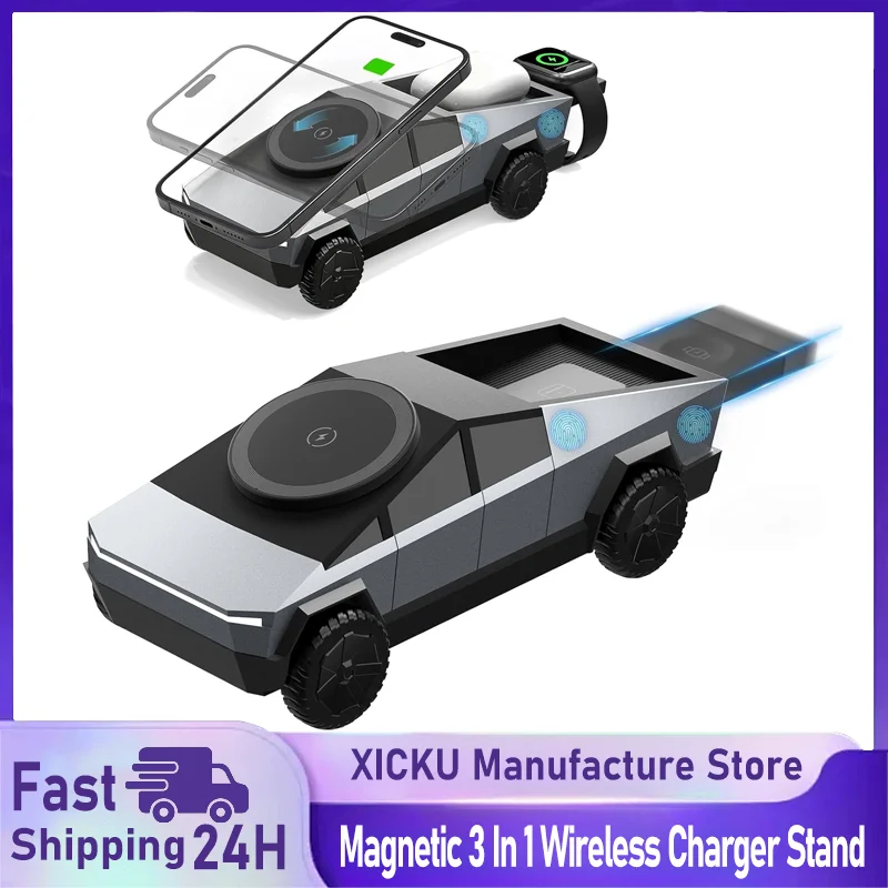 

Магнитное беспроводное зарядное устройство 3 в 1, автомобильная подставка для телефона Magsafe iPhone 14 15 16 Apple Watch 10 ~ 2 SE AirPods Pro для игрового зарядного устройства