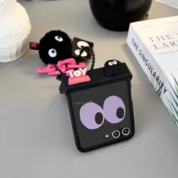 Cute Black Coal Ball Plush Bracelet Phone Case for Samsung Galaxy Z Flip 7 flip 6 ZFlip5 ZFlip 4 ZFlip 3 Hinge Protective Cover