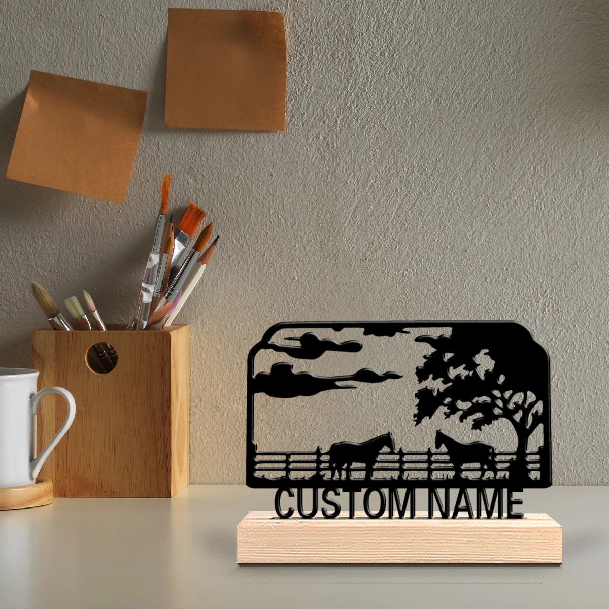 1pc Cute Personalized Custom Pasture Metal Statues Wooden Base Lighting for Office Workshop Modern Rustic Steampunk Themes