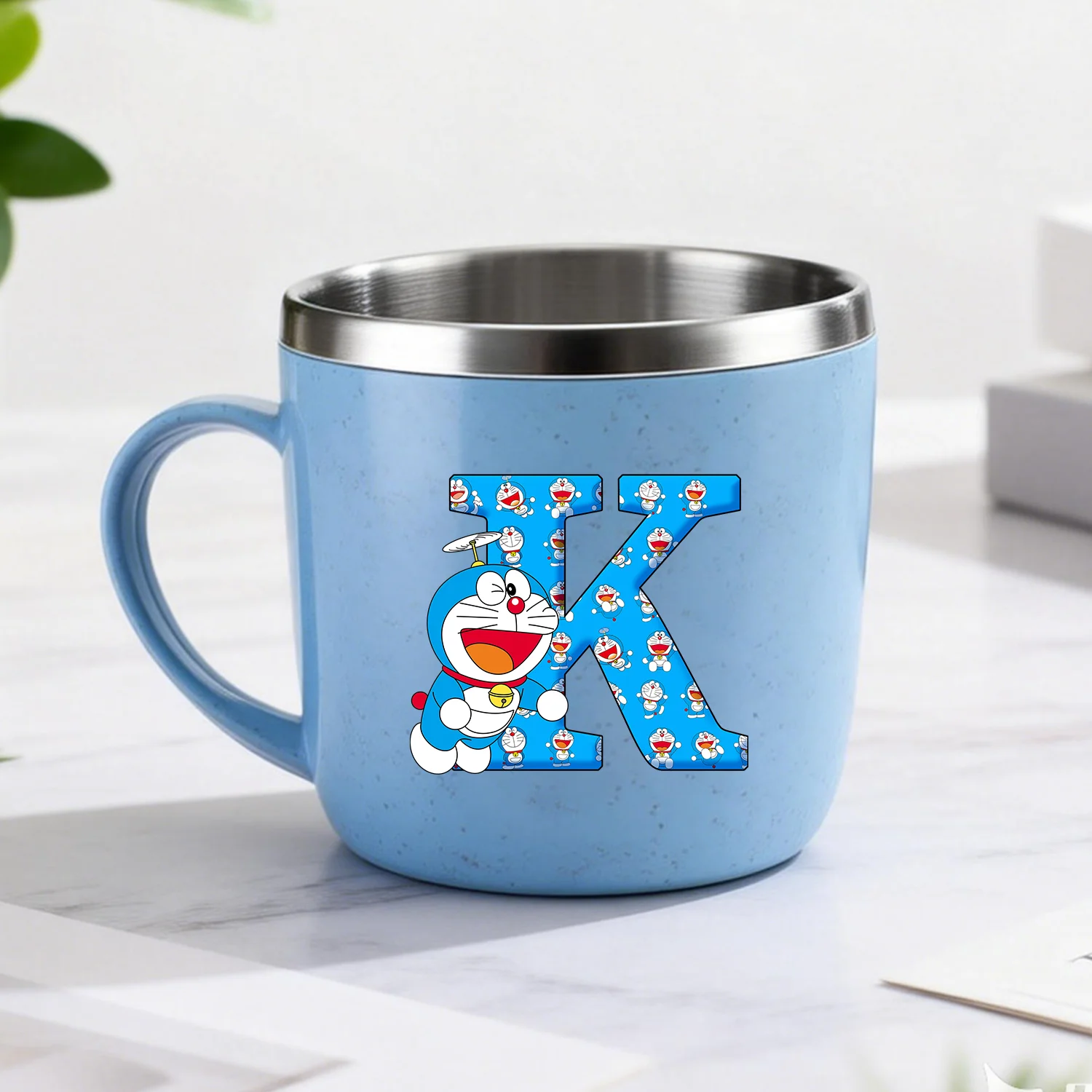 

Doraemon Stainless Steel Water Bottle Cartoon A-Z Letter Toothbrush Cups Simple Kawaii Anime Water Cup Boys Girls Birthday Gift