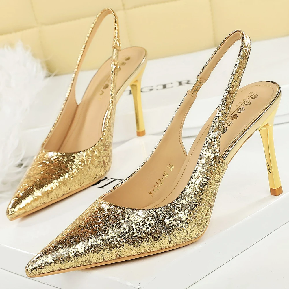 

BIGTREE Shoes Sequin Women Pumps pointed High Heels Fashion wedding shoes Stiletto 9 cm Heels Women heeled sandals plus size 43
