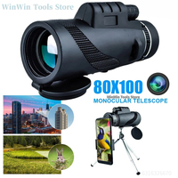 HD Monocular Telescope 80*100 Ultra-Long Zoom Monoculars BAK4 Prism Lens Suitable with Tripod Clip for Hunting Outdoor Camping