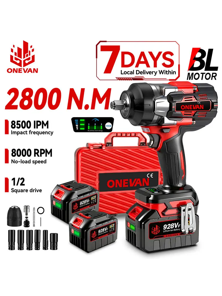 ONEVAN 2800N.M Akku-slagmoersleutel, draadloos, voor autoreparatie, demontage, schroevendraaier, elektrisch gereedschap, geschikt voor Makita accu. - afbeelding 2
