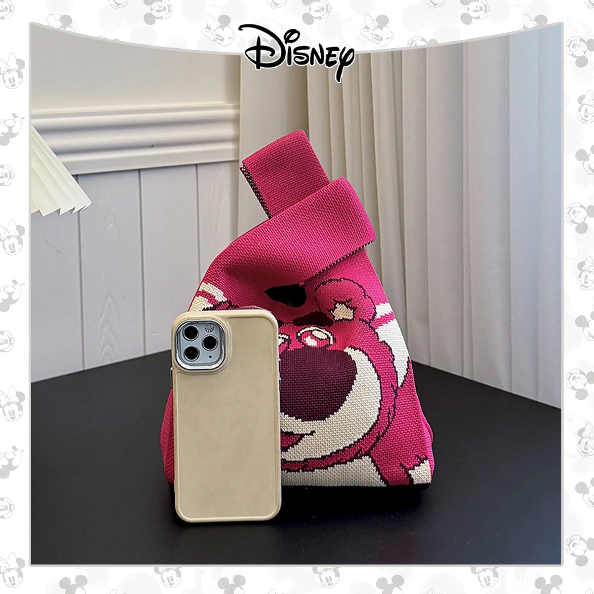 حقيبة يد ديزني ليزر اللطيفة ذات اللون الصلب ويني آند لوتسو مطبوعة خفيفة الوزن وناعمة للتنزهات والتسوق