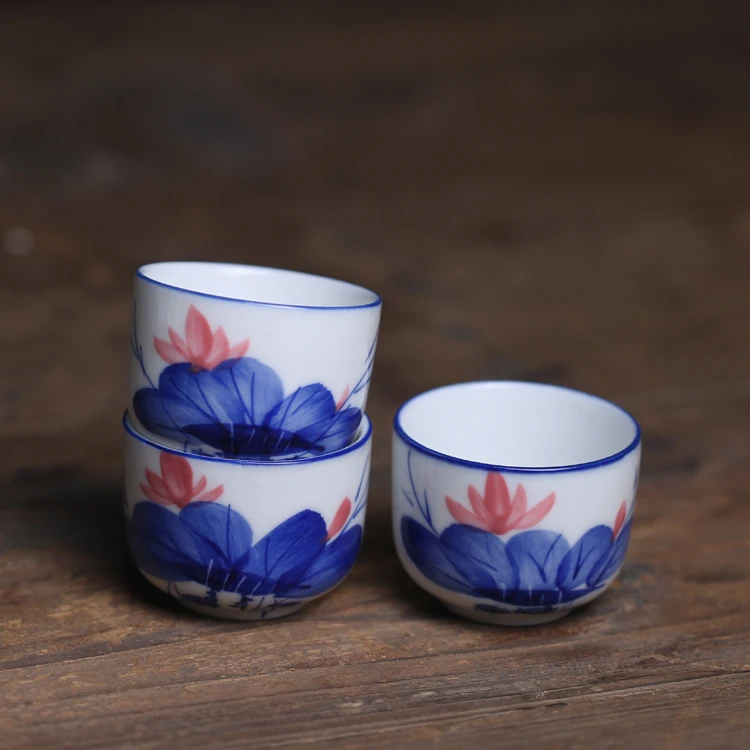 Underglaze small hand-painted orchid lotus mini straight cup Baiye cup high temperature ceramic kung fu teacup tea set