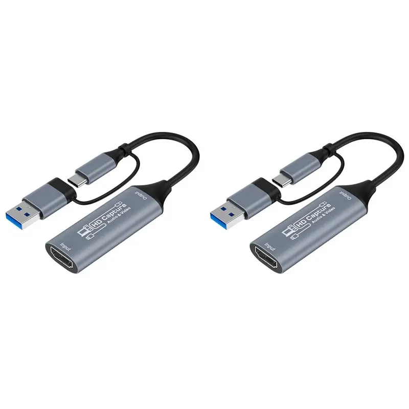 FULL-2X 2 In 1 USB 3.0 Video Capture Card 4K -Compatible To USB 2.0 Type-C Game Grabber Record For Switch PS5/4 Live