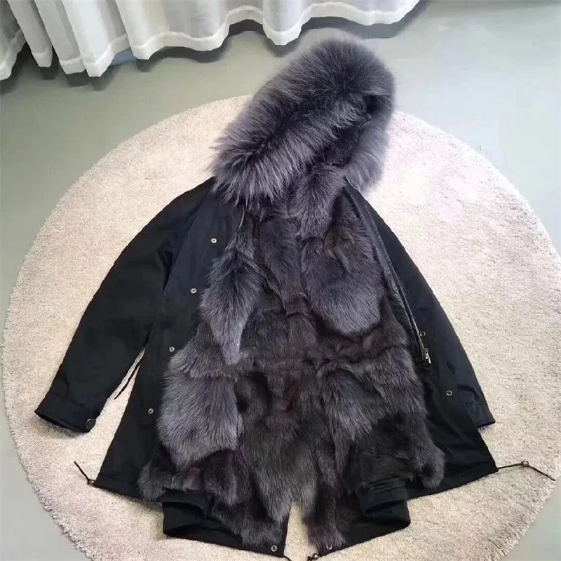 2025 Fashion Fox Fur New Winter Jackets Women Down Cotton Jacket Loose Warm Puffer Coat Female Thick Mid-Long Parkas