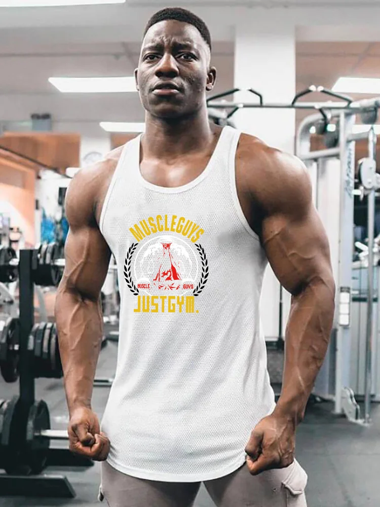 

Мужские жилеты для бега Muscleguys, сетчатые, дышащие, быстросохнущие, одежда для спортзала, безрукавки для бодибилдинга и фитнеса, майки-безрукавки для тренировок