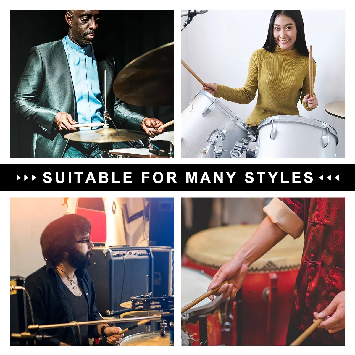 

2Pairs Maple Wood Drumsticks Professional Non-Slip Compatible with All Drum Styles Practice Band Concert Use Drumsticks