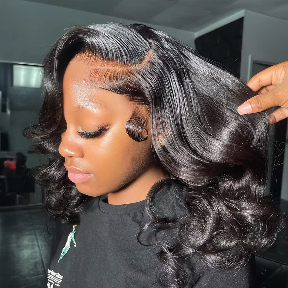 220% Density Body Wave Human Hair 13x4 Lace Frontal Short Bob Wig 100% Human Hair 4x4 Closure Wig Brazilian Virgin Hair Natural Black Color Human Hair Wigs For Black Women