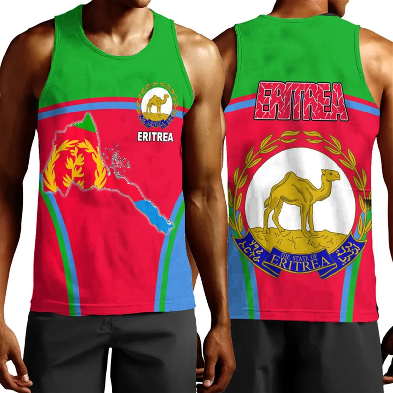 

Africa Country Eritrea Map Flag Tank Top For Men Clothes National Emblem Dromedary Vest Dashiki Paisley Boy Waistcoat Hawaii Top