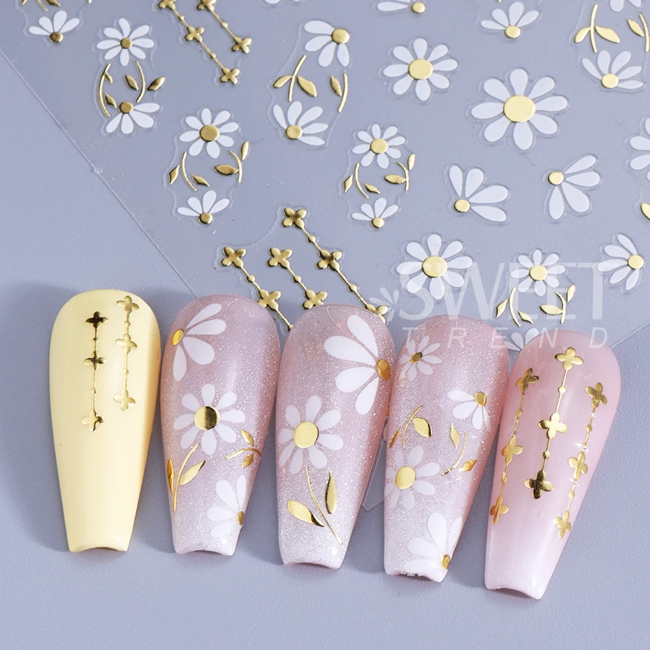 3 قطعة ملصقات الأظافر زهرة معدنية القمر الأزهار ديزي بتلات نمط مسمار الشارات بوهيميا DIY بها بنفسك أنيقة مانيكير الديكور المتزلجون #6