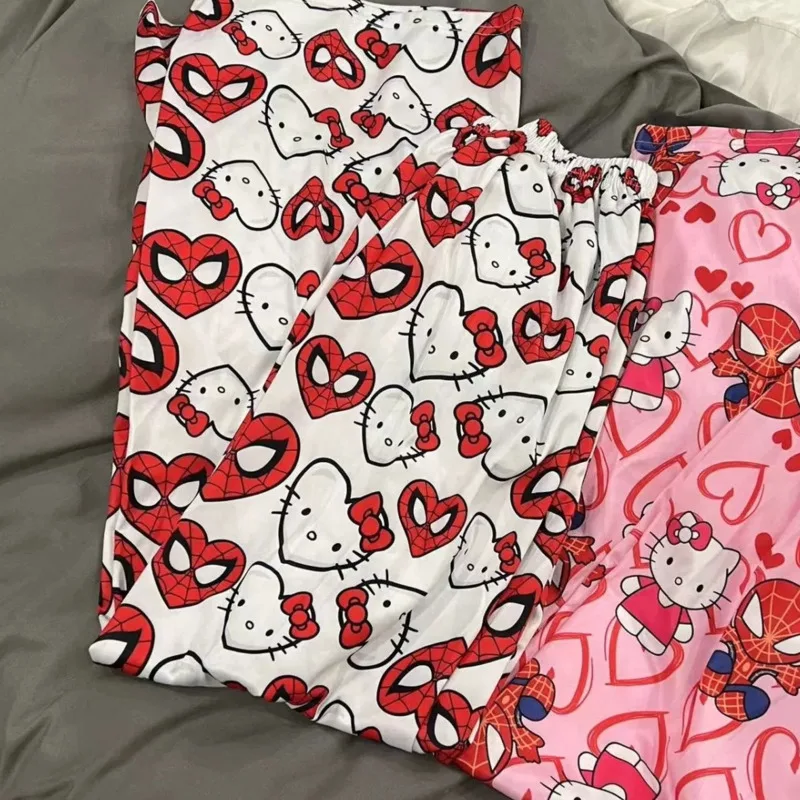 

Miniso All-season Wear Hello Kitty Pajamas Pants Set Women Cute Cartoon Printed Home Trousers Girls Kawaii Kitty Cat Thin Pants