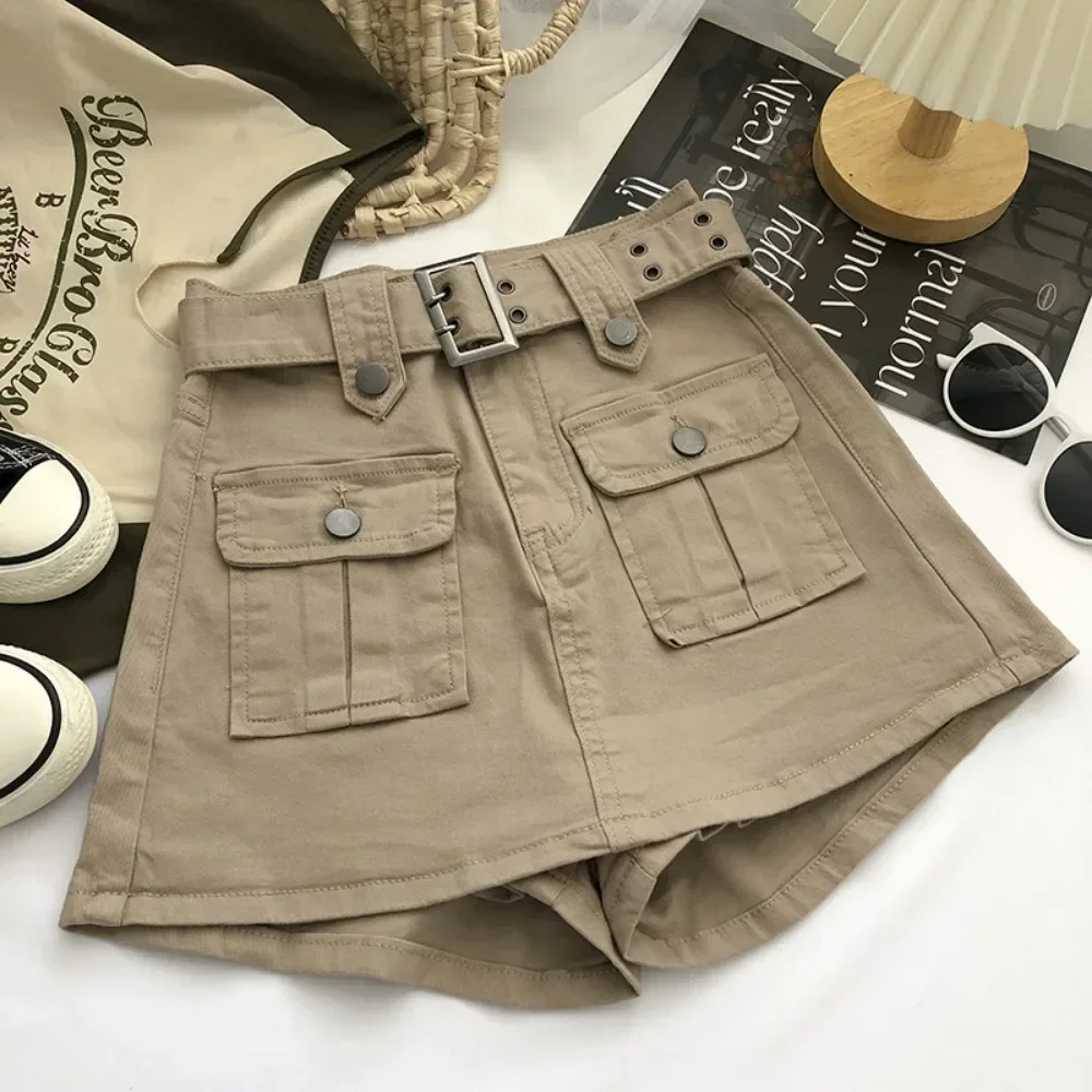 High-waist Design Denim Skirt Pants for Women 2024 Summer Korean Style Versatile A-shaped Hip-hugging Short Skirt Belted