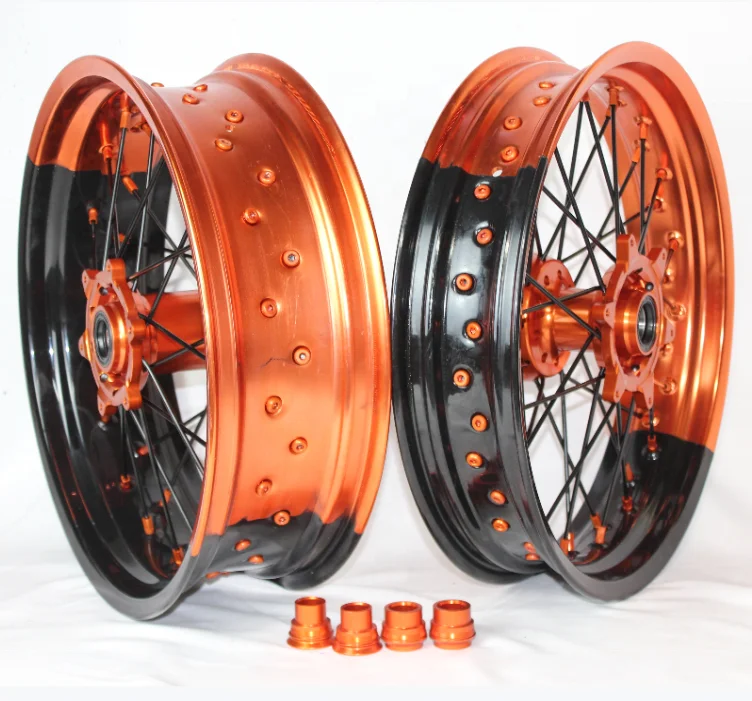

Hot Selling OEM Bicolor Wheels 17 Inch Supermoto Aluminum Alloy Spoke Wheels for KTM EXC Stark Varg 300