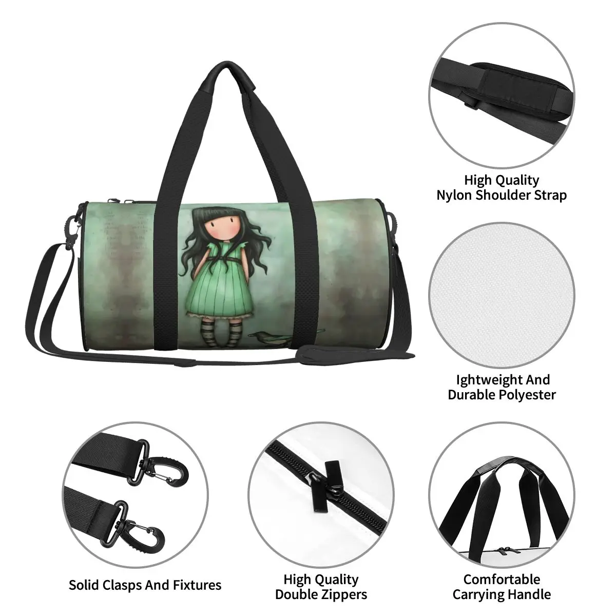 Anime S-Santoros G-Gorjuss Sports Bags Cute Girl Travel Training Gym Bag with Shoes Fun Handbags Men Women Portable Fitness Bag