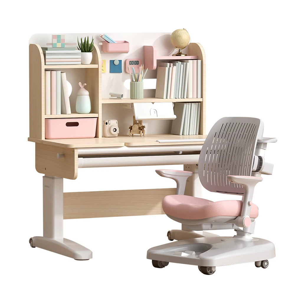 Ergonomic Children Youth Learning Desk Modern Height Adjustable Kids Study Wooden Table for Bedroom and Living Room