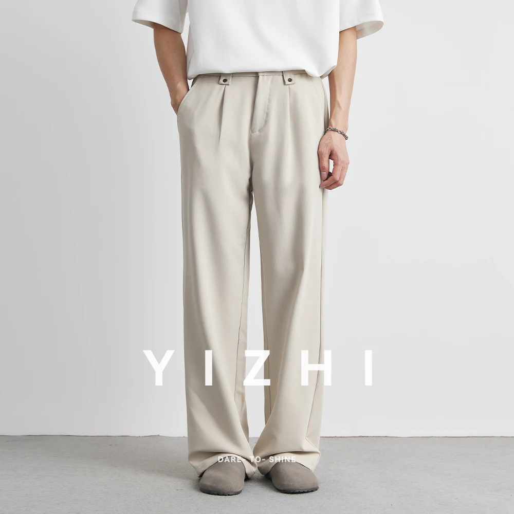 Men's Fashion Tencel Casual Pants 2025 Summer New Vertical Straight Pants Outdoor Sports Loose Wide Leg Pants Mopping Pants Men