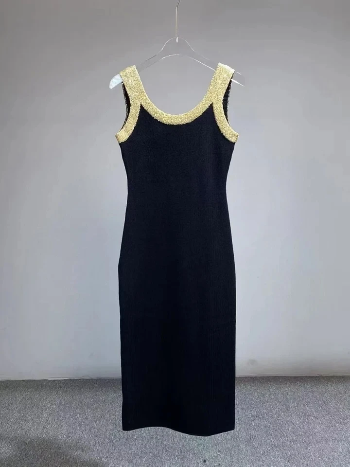 

2024SS Summer Fashion Women Sexy Backless Knitted Sleeveless Vest Slim Dress for Female