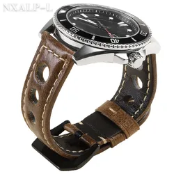 Vintage Oil Wax Cowhide Watch Strap Brown 20mm 22mm 24mm Breathable Genuine Leather Watchbands Pin Buckle Band Unisex Watchband