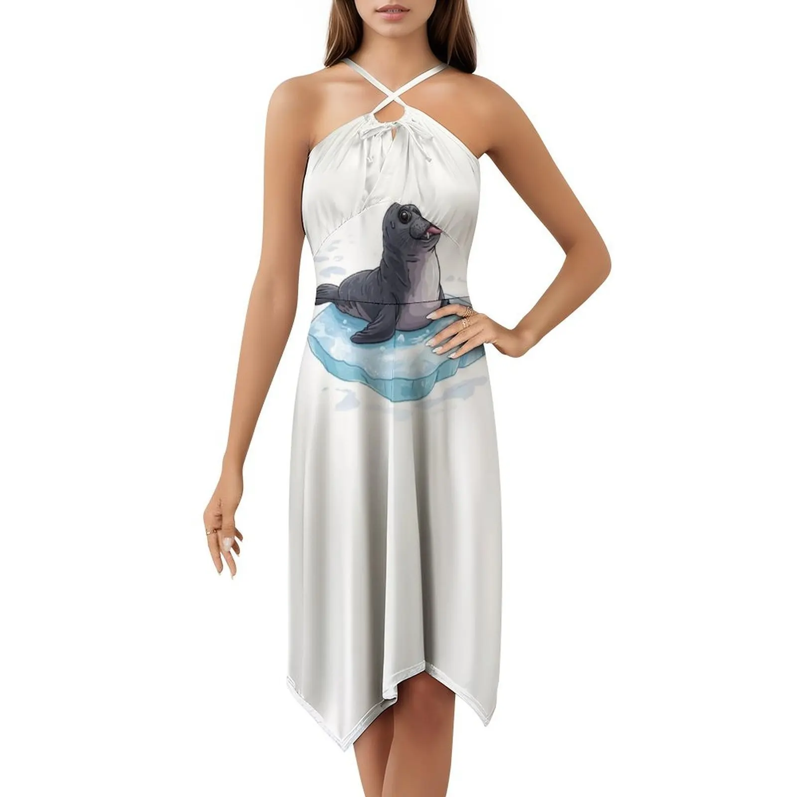 فستان بوهيمي صغير بدون أكمام للنساء مطبوع عليه فساتين حفلات الشاطئ، ختم صغير على شكل حيوان، فستان نسائي لطيف #5