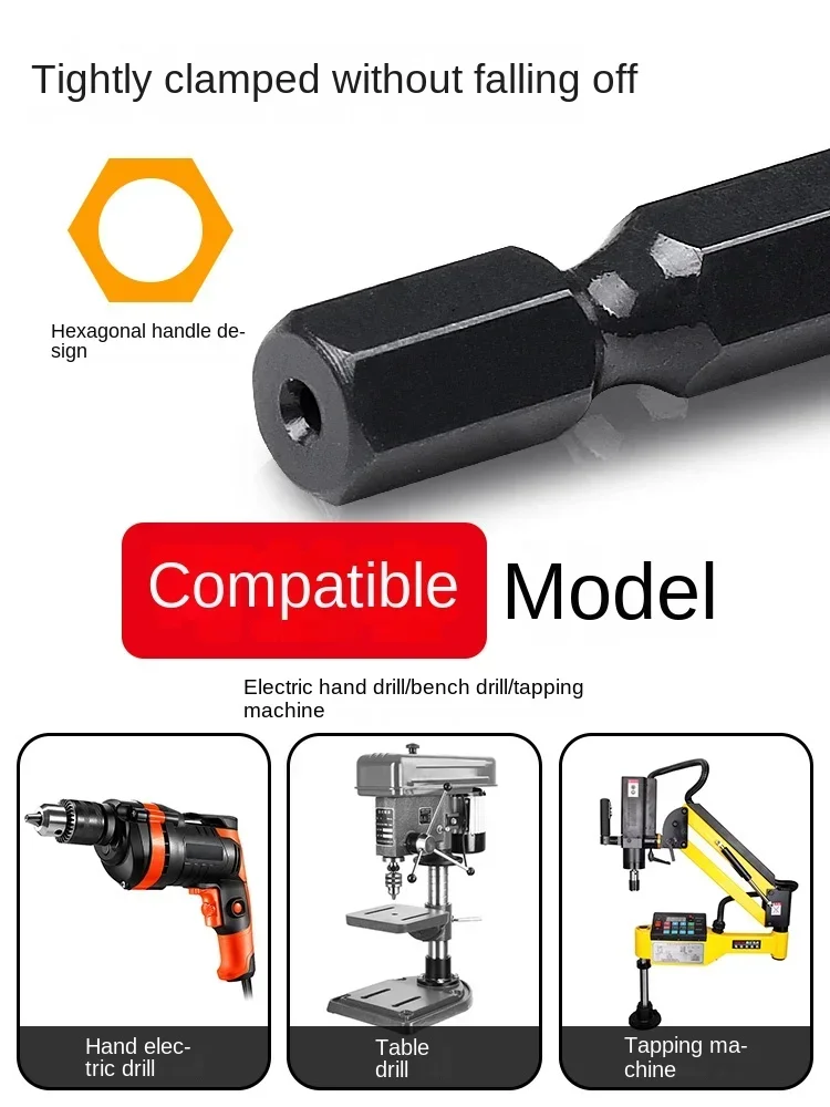 cross-border Straight-groove tapping electric drill bit for hand electric drill tapping machine with hexagonal handle.