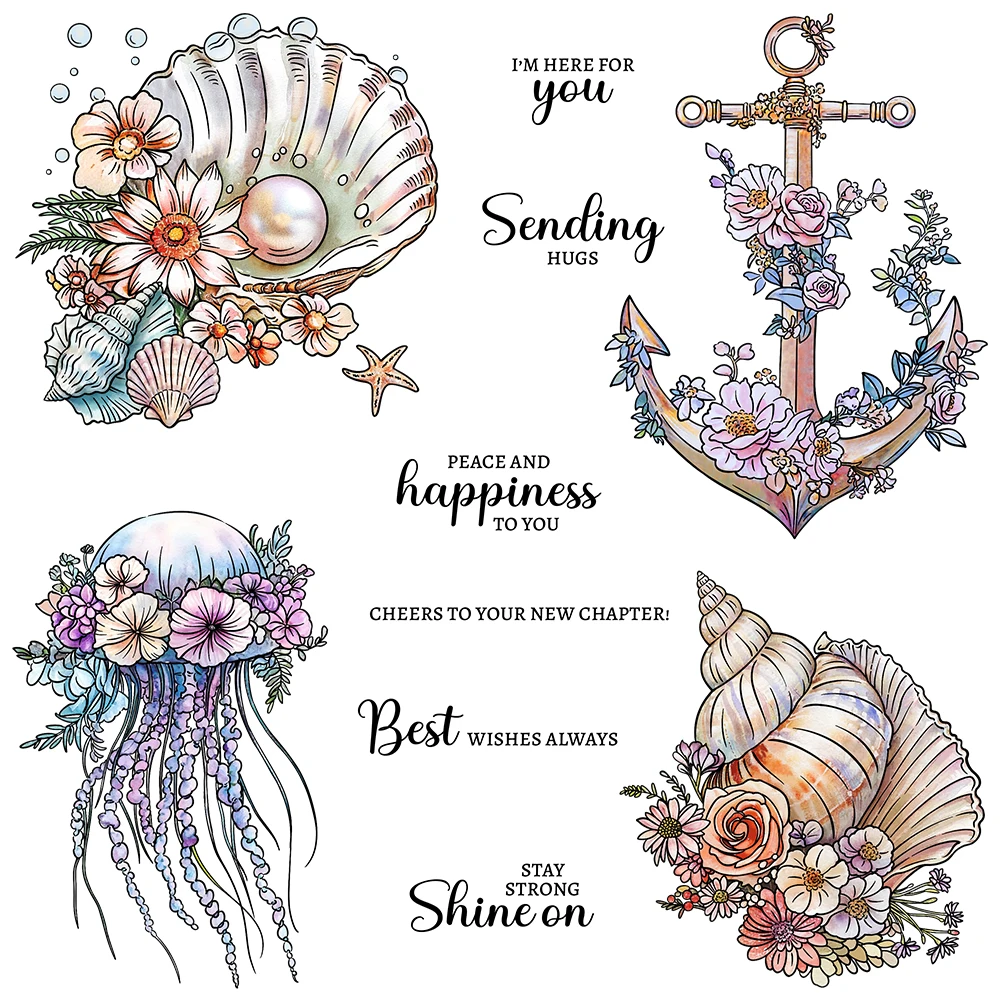 Mangocraft Ocean Shell Anchor Flowers Clear Stamp DIY Scrapbooking Supplies Silicone Stamp For Card Making Albums Crafts Decor