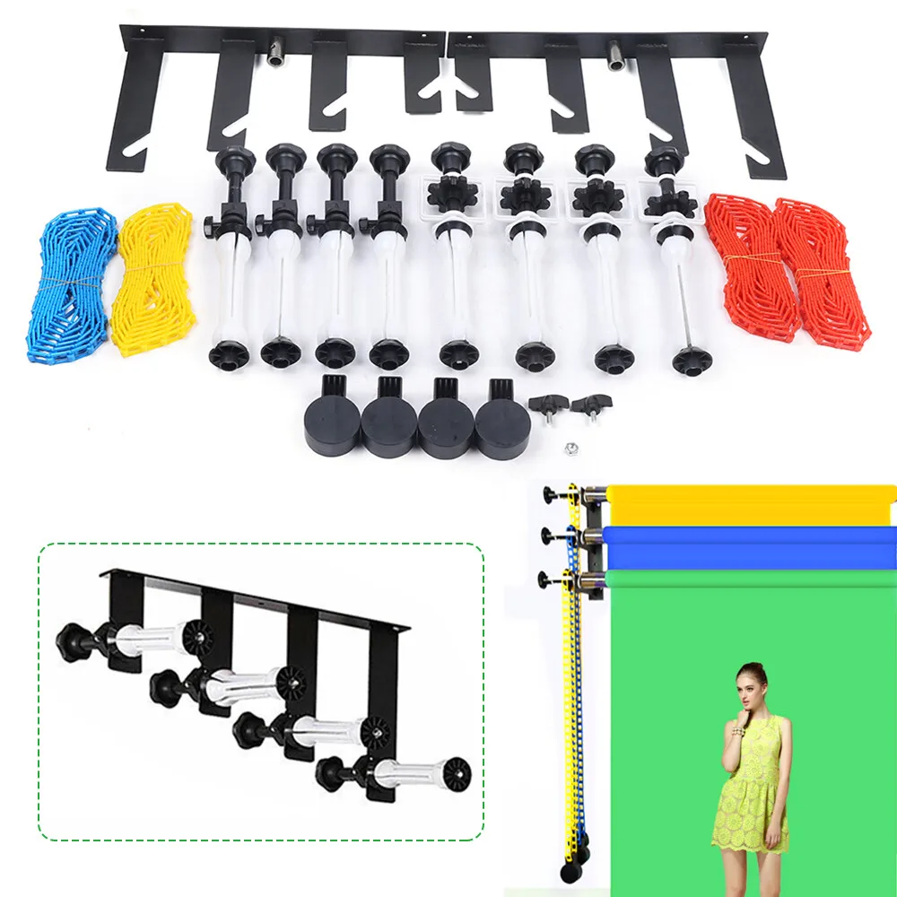 

Photography Backdrop Holder – Wall Mount Support System with 4 Rollers for Studio Use