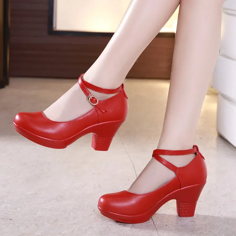 7cm Small Plus Size 32-43 Comfortable Women\'s Platform Pumps 2024 Spring Shallow Block High Heels Shoes for Office Dance Mom