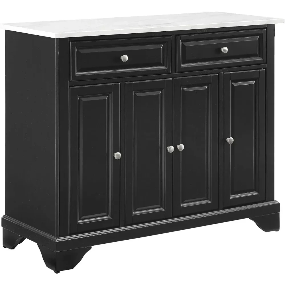 Kitchen Cabinets, Kitchen Island with Faux-Marble Top and Optional Casters, Distressed Black, Kitchen Cabinets