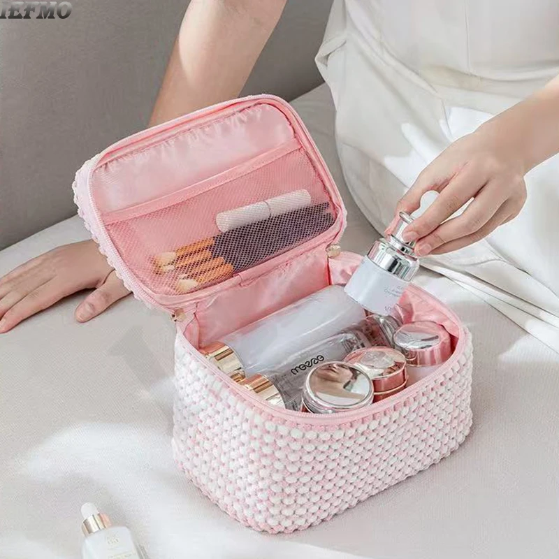 Corduroy Makeup Bag Portable Handbag Velvet Large Capacity Storage Bag Multi-functional Mouth Red Envelope