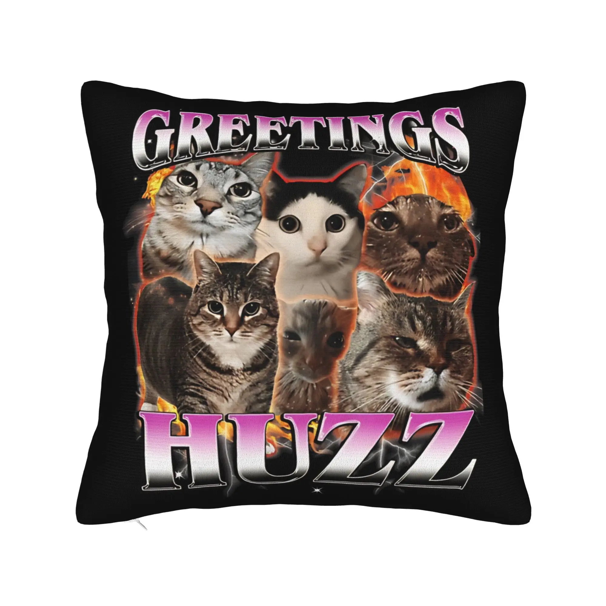 Greetings Huzz Funny Cat Meme Chaos Collage Pillow Cover  Morden Pillow Case For Chair Sofa Home Decor Square Cushion Cover Gift