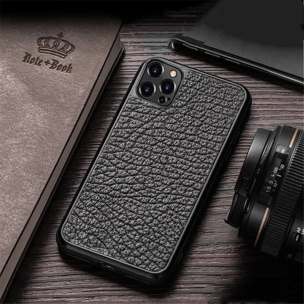 

Genuine Natural Deer Leather Case For iPhone 12 13 14 15 Pro Max Matte Business Back Cover